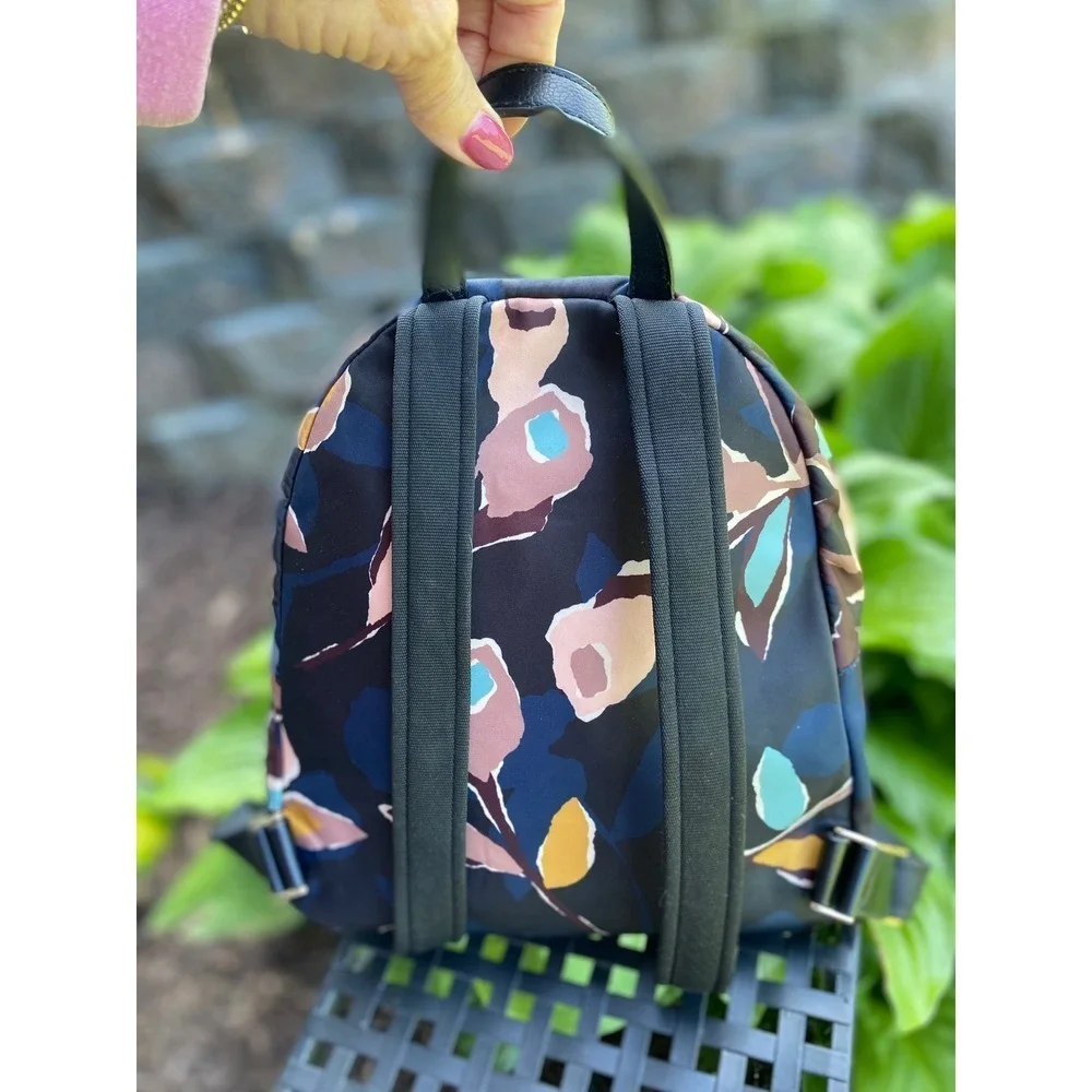 Kate Spade Dawn Paper Rose Backpack Navy Floral Nylon Travel School Bag Stylish